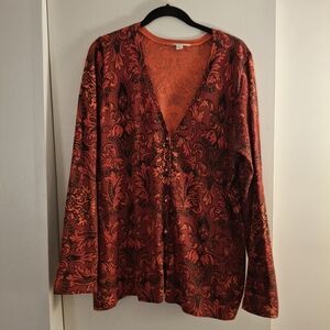 Isaac Mizrahi Live Women's Red and Black Patterned Long Sleeve Sweater